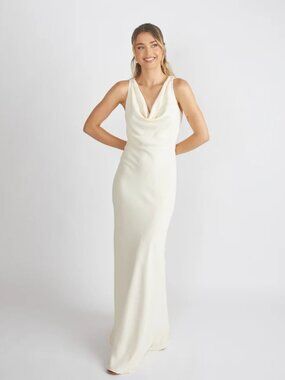 Six Stories Cowl Front Crepe Bridesmaid Dress - Almond
